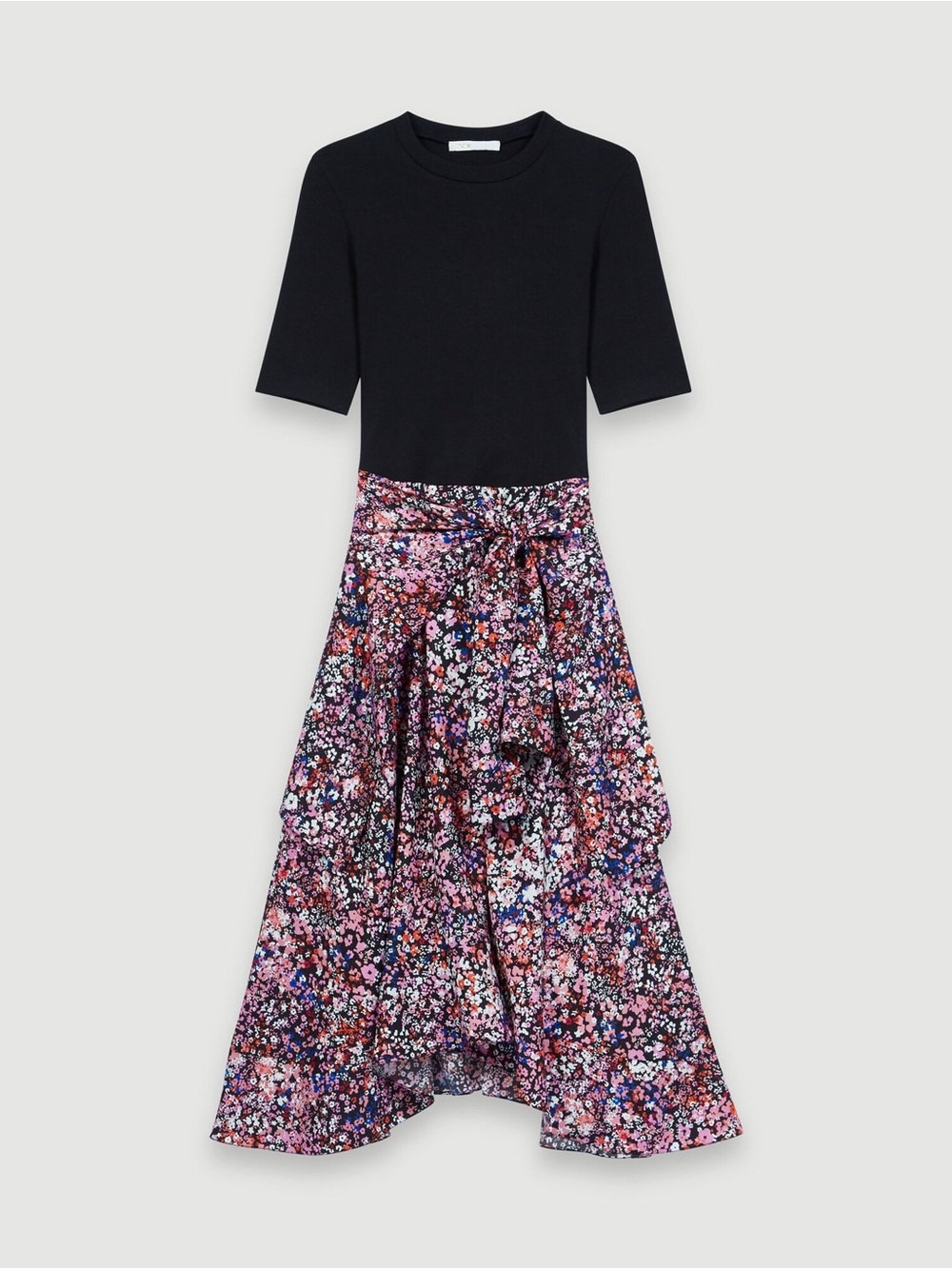 Maje Black and Floral Wrap Rinto Dress - Size small